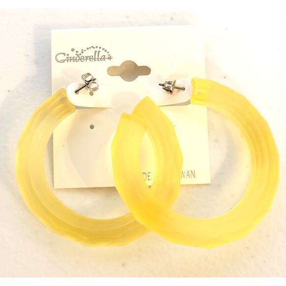 Yellow Hoop Earrings 2" Retro Bold Bright Y2K Festival Pierced 80's Statement - Picture 5 of 6